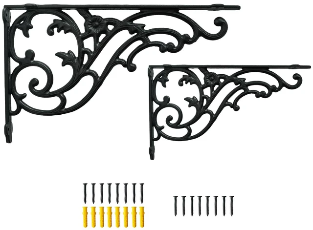 Main image of 15.8''x9.5'' Decorative Shelf Brackets,2 Pack Cast Iron Shelf Supply,16 Inch Large Antique Black Corbesl,Screws Anchors Included