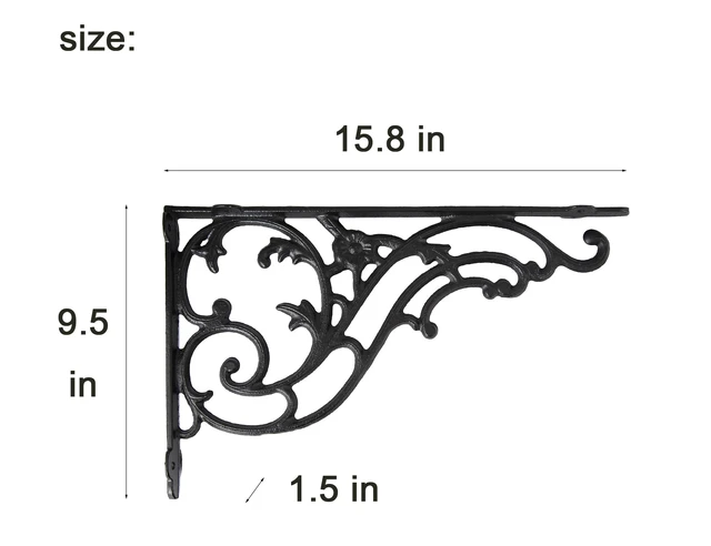 Alt view image 5 of 7 - 15.8''x9.5'' Decorative Shelf Brackets,2 Pack Cast Iron Shelf Supply,16 Inch Large Antique Black Corbesl,Screws Anchors Included