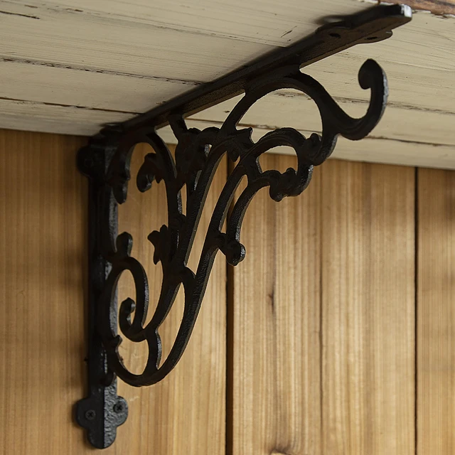 Alt view image 4 of 7 - 15.8''x9.5'' Decorative Shelf Brackets,2 Pack Cast Iron Shelf Supply,16 Inch Large Antique Black Corbesl,Screws Anchors Included