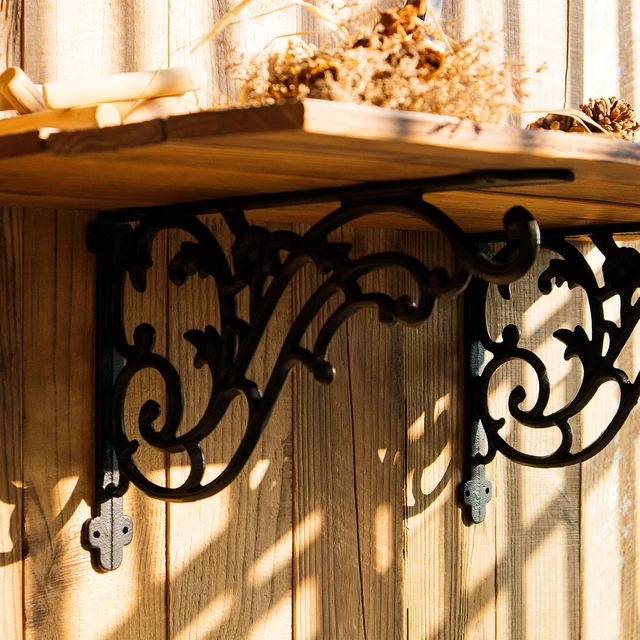 Alt view image 2 of 7 - 15.8''x9.5'' Decorative Shelf Brackets,2 Pack Cast Iron Shelf Supply,16 Inch Large Antique Black Corbesl,Screws Anchors Included