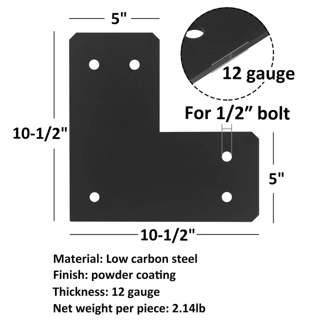 Alt view image 2 of 3 - heneng 4 Pack Flat L Brackets for 6 x 6 Post,12 Gauge | L Shaped Pergola Corner Brace