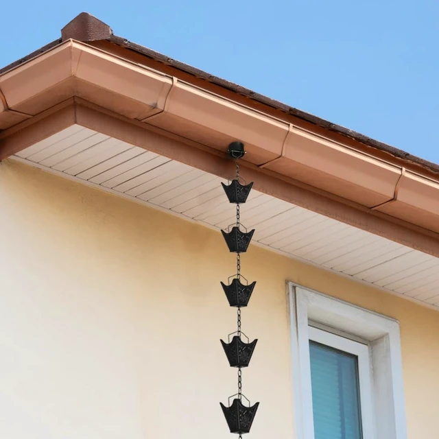 Alt view image 5 of 7 - Vindar Rain Chains, 3D Mandala Carving Black Rain Chain, 8.5ft Large Cup Powder Metal Rain Chains for Outside, Replacement Downspout for Gutters Downspouts