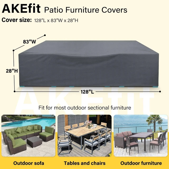 Alt view image 2 of 6 - AKEfit Patio Furniture Covers,500D Heavy Duty Waterproof for Outdoor Square and Retangle Patio Table and Chair Covers,Grey-110"L x 84"W x 28"H