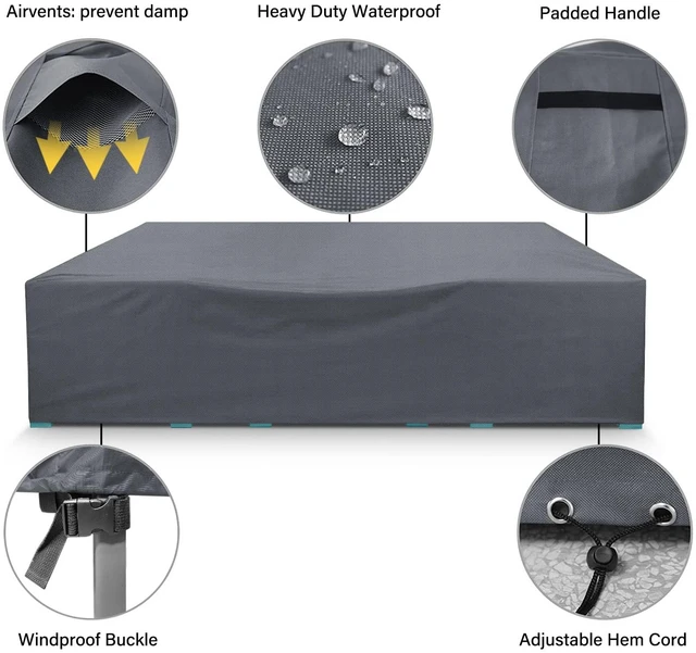 Alt view image 3 of 6 - AKEfit Patio Furniture Covers,500D Heavy Duty Waterproof for Outdoor Square and Retangle Patio Table and Chair Covers,Grey-110"L x 84"W x 28"H