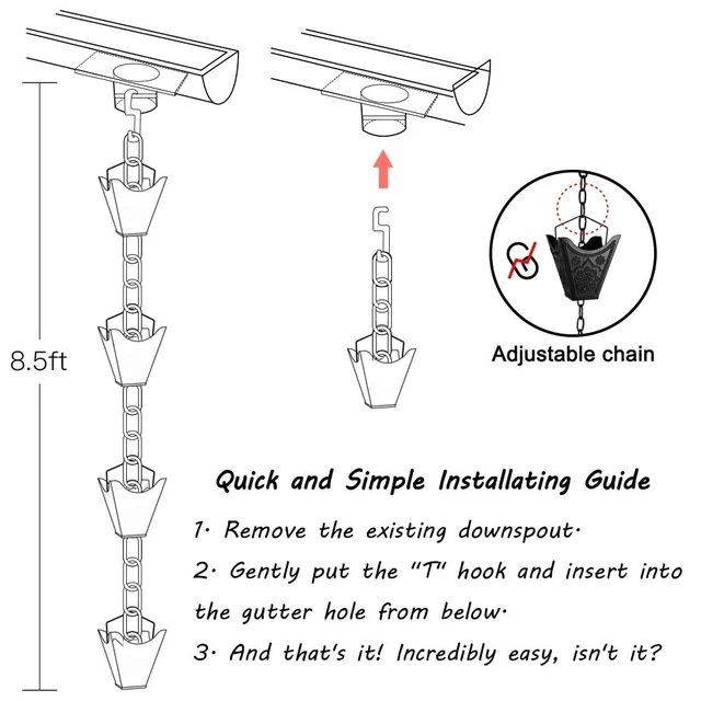 Alt view image 7 of 7 - Vindar Rain Chains, 3D Mandala Carving Black Rain Chain, 8.5ft Large Cup Powder Metal Rain Chains for Outside, Replacement Downspout for Gutters Downspouts
