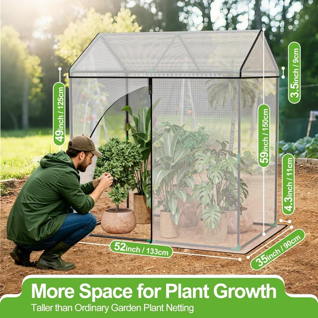 Alt view image 4 of 7 - SPECILITE 51"x35"x49" Walk-in Garden Plant Netting Mesh Cover | Crop Cage, with Frame & Zippered Door, Plant Protectors from Animals, for Vegetables & Fruits