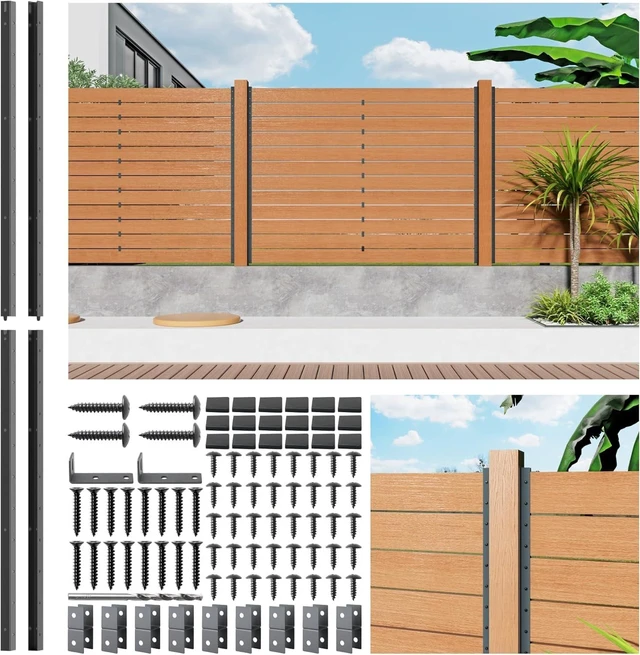 Main image of 6FT No Dig Privacy Metal Fence Post for Wood Slat U-ShapeBlack Line Post Outdoor Privacy Fence Panels Butt-Joint 2Pack