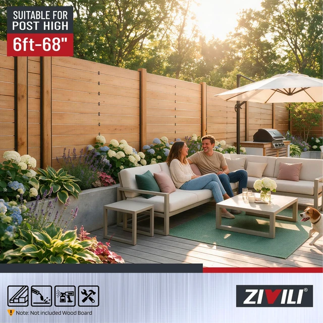 Alt view image 2 of 7 - 6FT No Dig Privacy Metal Fence Post for Wood Slat U-ShapeBlack Line Post Outdoor Privacy Fence Panels Butt-Joint 2Pack