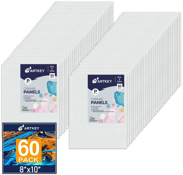Main image of Canvas Panels 8x10 Inch 60-Pack, 10 oz Primed 100% Cotton White Blank Small Canvases for Painting, Flat Canvas Board for Oil Acrylics Watercolor & Tempera Paints