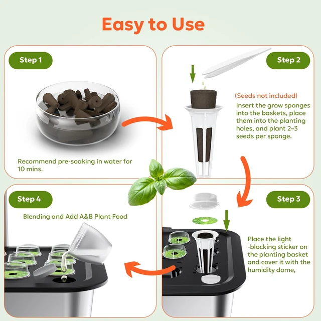 Alt view image 6 of 7 - Owltron 165 Pcs Hydroponic Seed Pods Kits, Grow Anything Kit Pod for Indoor Herb Garden with 50 Sponges, 4 A&B Nutrient Plant Food, 30 Baskets, 50 Stickers, 30 Germination Domes, 1 Tweezer