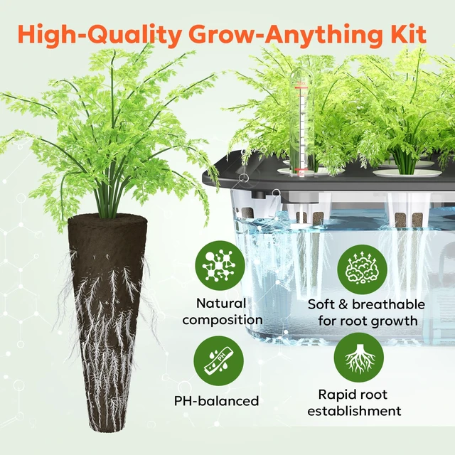 Alt view image 7 of 7 - Owltron 165 Pcs Hydroponic Seed Pods Kits, Grow Anything Kit Pod for Indoor Herb Garden with 50 Sponges, 4 A&B Nutrient Plant Food, 30 Baskets, 50 Stickers, 30 Germination Domes, 1 Tweezer