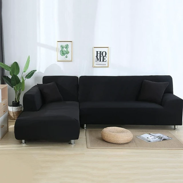 Main image of Couch Covers for Sectional Sofa l Shape Slipcovers l Shaped Cover Black | 2 Piece Universal Stretch Fabric Sectional slipcover Couch Cover Protector (L Shape 3+3 Seater)