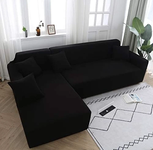 Alt view image 4 of 5 - Couch Covers for Sectional Sofa l Shape Slipcovers l Shaped Cover Black | 2 Piece Universal Stretch Fabric Sectional slipcover Couch Cover Protector (L Shape 3+3 Seater)