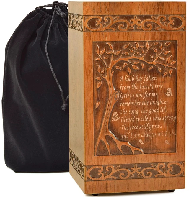 Main image of KIMNAG Wooden Cremation Urn for Human Wood Ashes Decorative Box Funeral Urns for Adult Male Female with Burial or Memorial Keepsake (Tree of Life (XL) 250lbs)