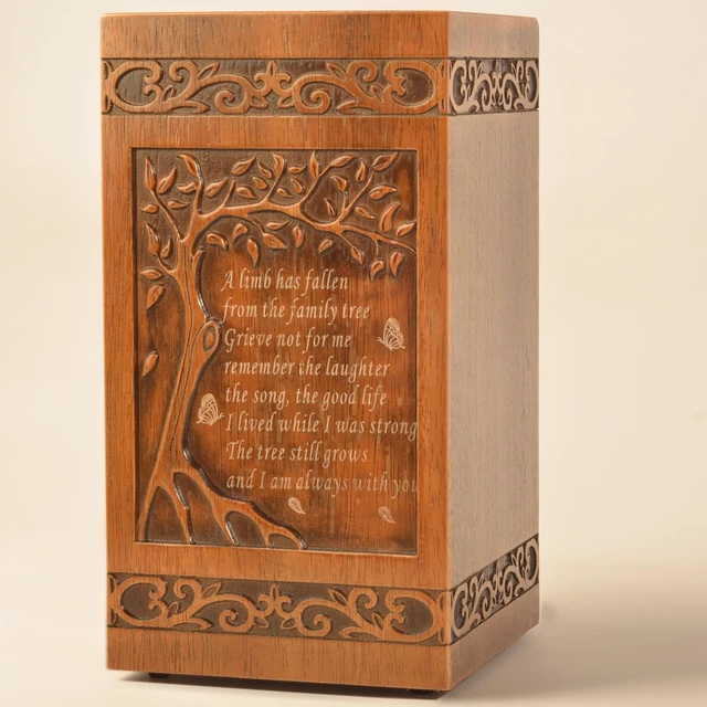 Alt view image 2 of 6 - KIMNAG Wooden Cremation Urn for Human Wood Ashes Decorative Box Funeral Urns for Adult Male Female with Burial or Memorial Keepsake (Tree of Life (XL) 250lbs)