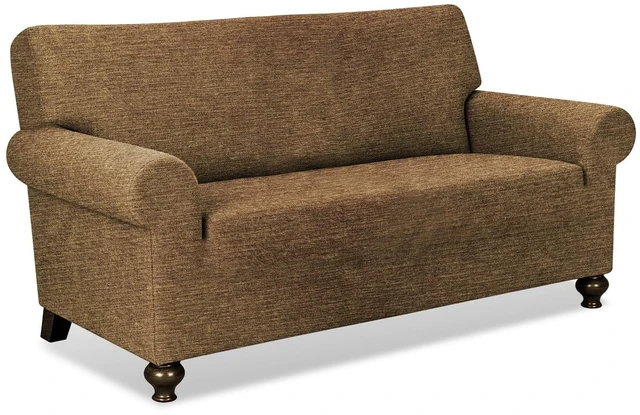 Main image of URBANLIFE 1-Piece Stretch Sofa Covers for 2 Cushion Couch, Brown | Super fitted spandex slipcovers for couches. Non-slip elastic bottom. Machine washable furniture protector for kids & pets.
