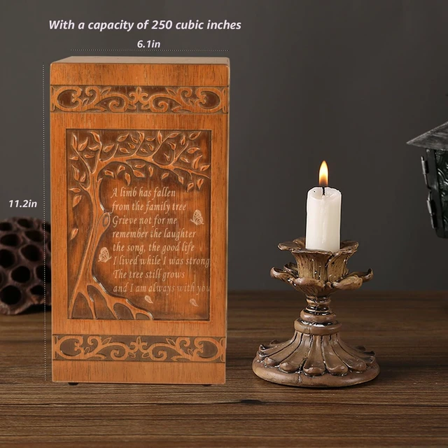 Alt view image 3 of 6 - KIMNAG Wooden Cremation Urn for Human Wood Ashes Decorative Box Funeral Urns for Adult Male Female with Burial or Memorial Keepsake (Tree of Life (XL) 250lbs)