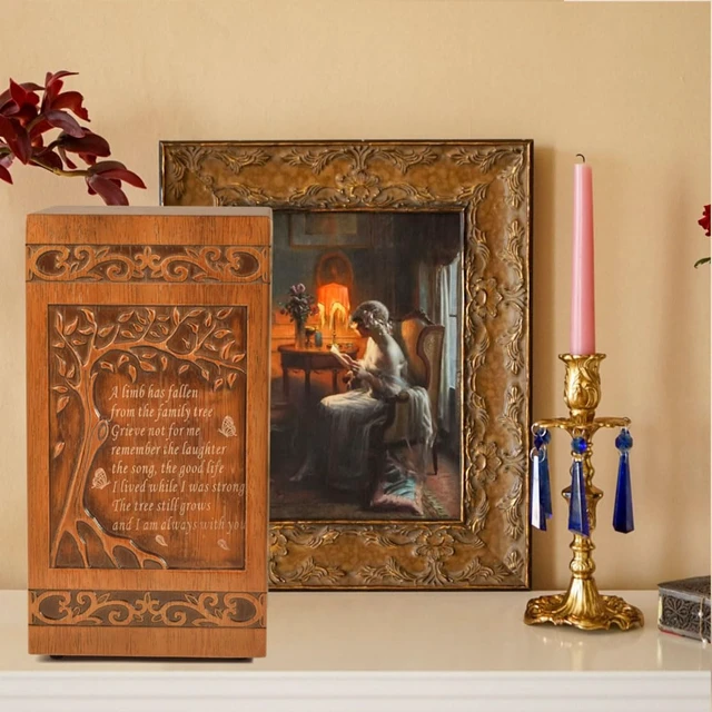 Alt view image 4 of 6 - KIMNAG Wooden Cremation Urn for Human Wood Ashes Decorative Box Funeral Urns for Adult Male Female with Burial or Memorial Keepsake (Tree of Life (XL) 250lbs)