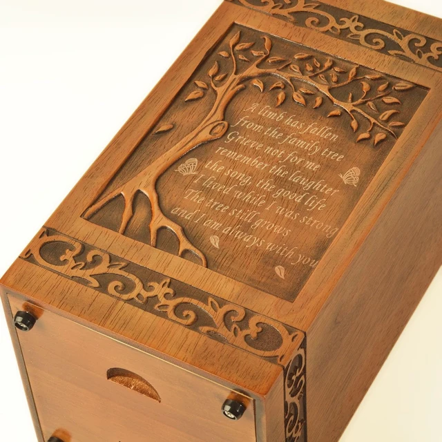 Alt view image 5 of 6 - KIMNAG Wooden Cremation Urn for Human Wood Ashes Decorative Box Funeral Urns for Adult Male Female with Burial or Memorial Keepsake (Tree of Life (XL) 250lbs)