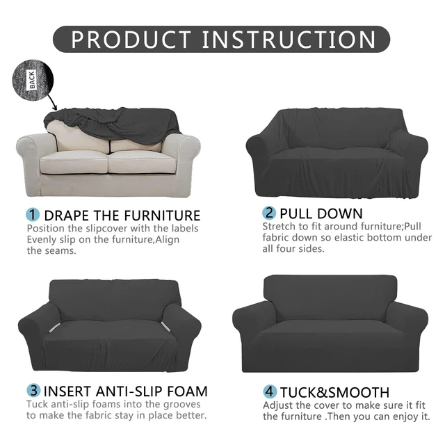 Alt view image 4 of 7 - URBANLIFE 1-Piece Stretch Sofa Covers for 2 Cushion Couch, Brown | Super fitted spandex slipcovers for couches. Non-slip elastic bottom. Machine washable furniture protector for kids & pets.