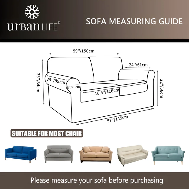 Alt view image 3 of 7 - URBANLIFE 1-Piece Stretch Sofa Covers for 2 Cushion Couch, Brown | Super fitted spandex slipcovers for couches. Non-slip elastic bottom. Machine washable furniture protector for kids & pets.