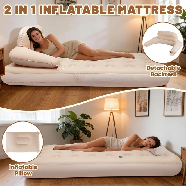 Alt view image 2 of 7 - MeiLyte Inflatable Bed Twin Size, Inflatable Air Mattress with Backrest | Inflatable Couch for Adults with Flocked Surface, Comfortable Inflatable Sofa Bed, Inflatable Couch for Camping,Outdoor