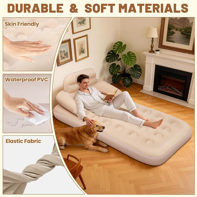 Alt view image 5 of 7 - MeiLyte Inflatable Bed Twin Size, Inflatable Air Mattress with Backrest | Inflatable Couch for Adults with Flocked Surface, Comfortable Inflatable Sofa Bed, Inflatable Couch for Camping,Outdoor