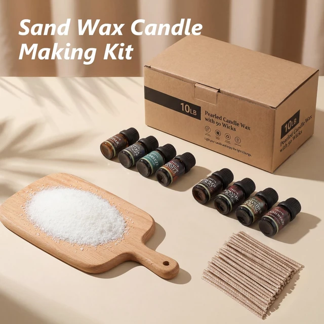 Alt view image 2 of 7 - SAEUYVB 10 lbs White Natural Pearled Candle Sand Kit | Refillable DIY Candle Making Kit with 8 Scents,50 Wicks,Ideal DIY Craft Gift Decoration for Birthdays, Christmas,Weddings
