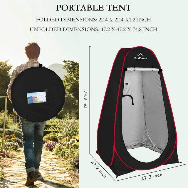 Alt view image 2 of 7 - Your Choice Pop-Up Shower Tent, 47.2W x74.8 H Changing Tent - Black | Waterproof Silver Coating Portable Shelter with Carry Bag for Camping, Beach, RV, Hiking, Fishing
