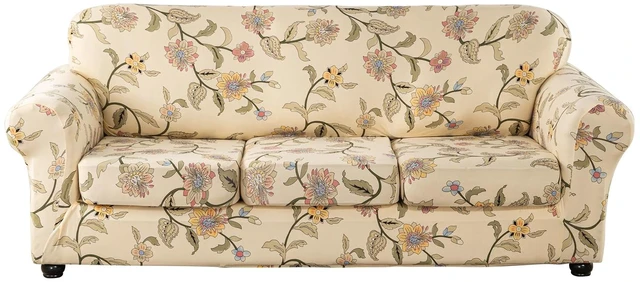 Main image of Lamberia Printed Sofa Cover for 3 Cushion Couch High Stretch Sofa Slipcovers 4 Piece Sofa Slipcover with Three Separate Cushion Covers Elastic Bottom Floral Pattern (Blooming Flower, Sofa)