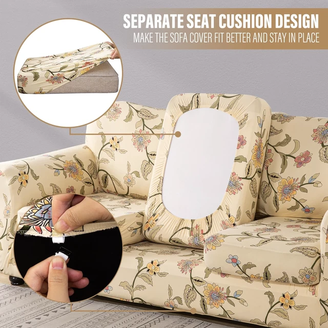 Alt view image 4 of 7 - Lamberia Printed Sofa Cover for 3 Cushion Couch High Stretch Sofa Slipcovers 4 Piece Sofa Slipcover with Three Separate Cushion Covers Elastic Bottom Floral Pattern (Blooming Flower, Sofa)