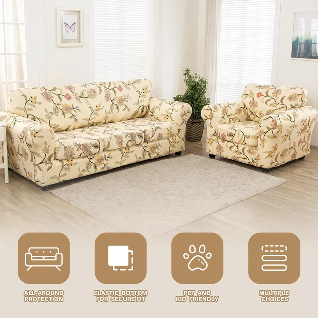 Alt view image 6 of 7 - Lamberia Printed Sofa Cover for 3 Cushion Couch High Stretch Sofa Slipcovers 4 Piece Sofa Slipcover with Three Separate Cushion Covers Elastic Bottom Floral Pattern (Blooming Flower, Sofa)