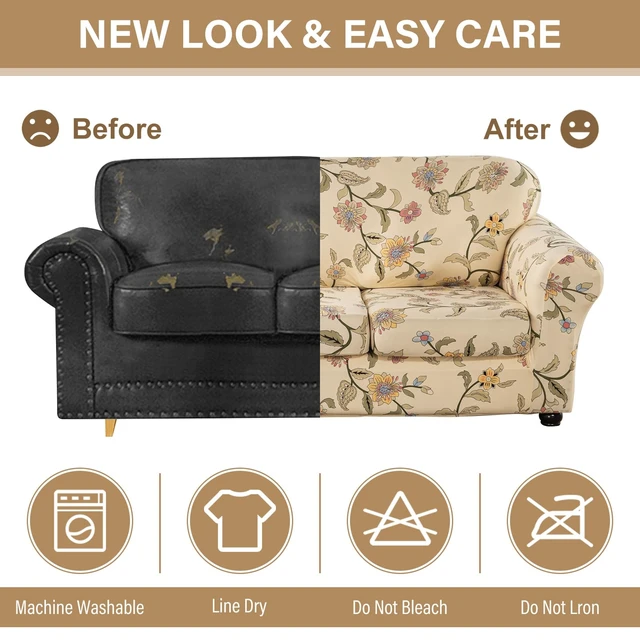 Alt view image 5 of 7 - Lamberia Printed Sofa Cover for 3 Cushion Couch High Stretch Sofa Slipcovers 4 Piece Sofa Slipcover with Three Separate Cushion Covers Elastic Bottom Floral Pattern (Blooming Flower, Sofa)