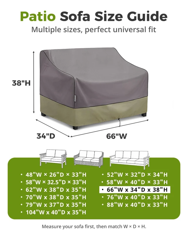 Alt view image 2 of 7 - KylinLucky Outdoor Patio Loveseat Covers 66 x 34 x 38 inch Waterproof Grey | Heavy Duty 600D for Outside Couch, UV Resistant, Windproof Straps, All-Weather Protection