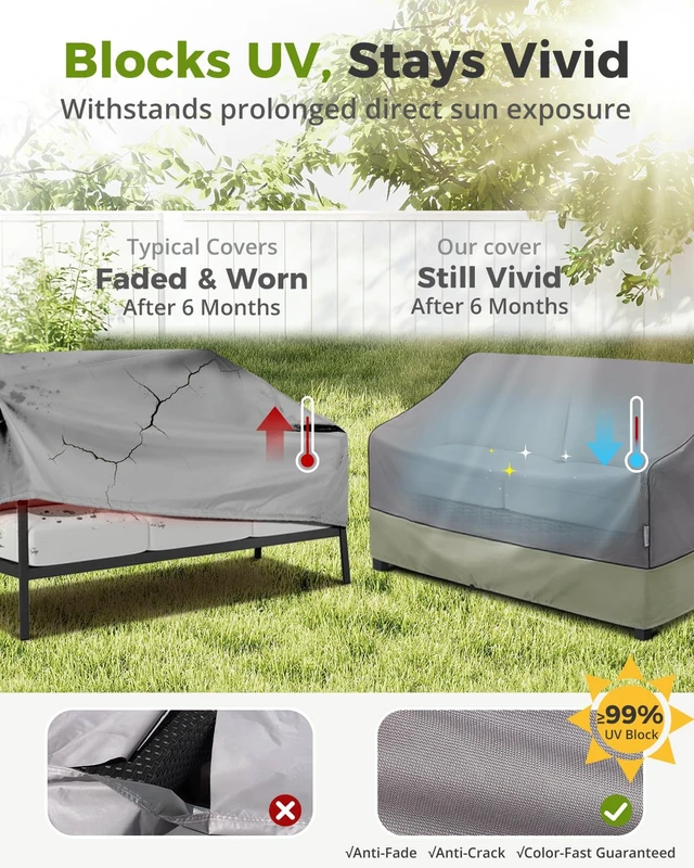 Alt view image 4 of 7 - KylinLucky Outdoor Patio Loveseat Covers 66 x 34 x 38 inch Waterproof Grey | Heavy Duty 600D for Outside Couch, UV Resistant, Windproof Straps, All-Weather Protection