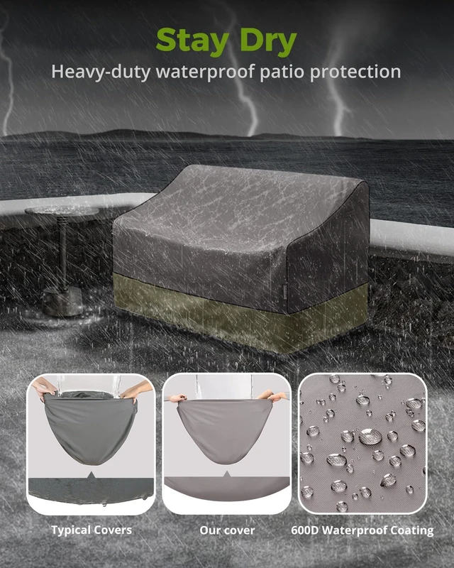 Alt view image 3 of 7 - KylinLucky Outdoor Patio Loveseat Covers 66 x 34 x 38 inch Waterproof Grey | Heavy Duty 600D for Outside Couch, UV Resistant, Windproof Straps, All-Weather Protection