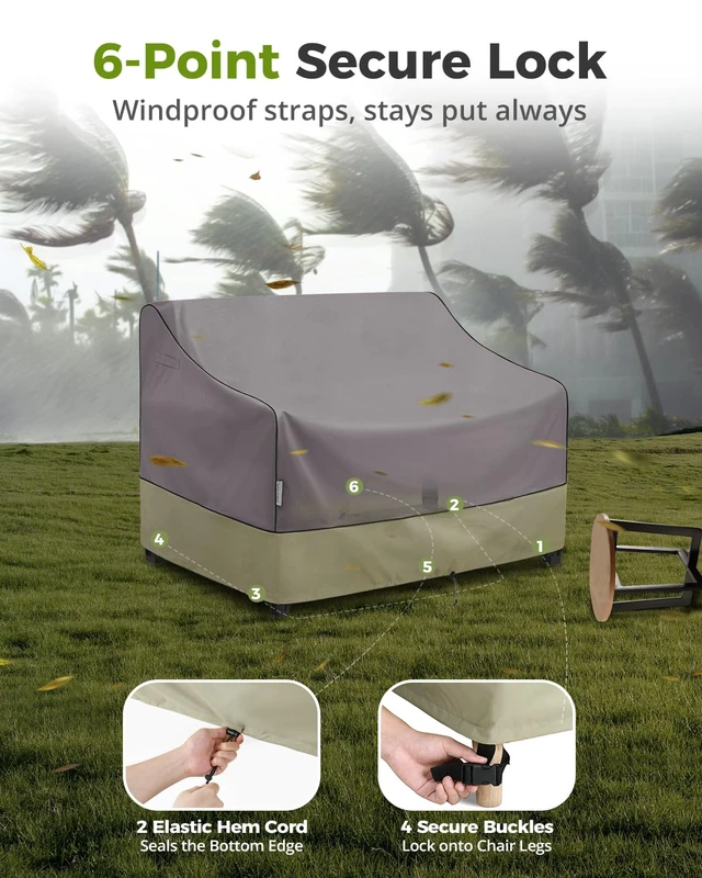 Alt view image 5 of 7 - KylinLucky Outdoor Patio Loveseat Covers 66 x 34 x 38 inch Waterproof Grey | Heavy Duty 600D for Outside Couch, UV Resistant, Windproof Straps, All-Weather Protection