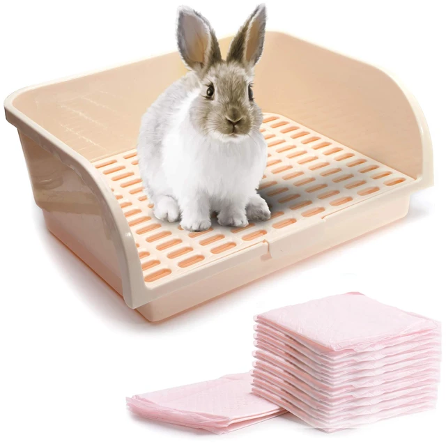 Main image of CalPalmy X-Large Rabbit Litter Box with 10PCS Bonus Pads, Drawer, Corner Toilet Box 17.3" x 13" and Bigger Pet Pan for Adult Guinea Pigs, Chinchilla, Ferret, Galesaur, Small Animals