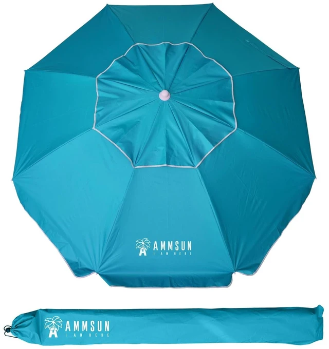 Main image of AMMSUN 6.5ft Heavy Duty HIGH Wind Beach Umbrella with Tilt Air Vent Portable Sun Shelter, UPF 50+ Sun Protection Outdoor Sunshade Umbrellas Carry Bag for Patio Garden Pool Backyard Sky Blue