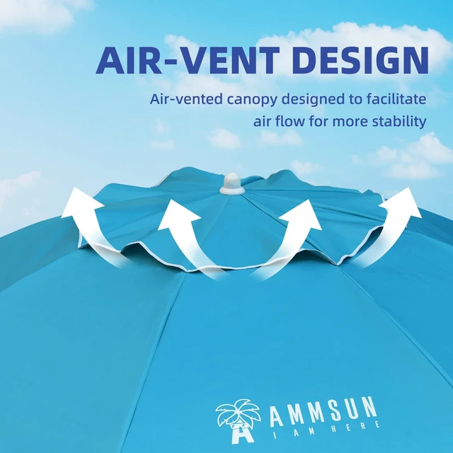 Alt view image 3 of 7 - AMMSUN 6.5ft Heavy Duty HIGH Wind Beach Umbrella with Tilt Air Vent Portable Sun Shelter, UPF 50+ Sun Protection Outdoor Sunshade Umbrellas Carry Bag for Patio Garden Pool Backyard Sky Blue