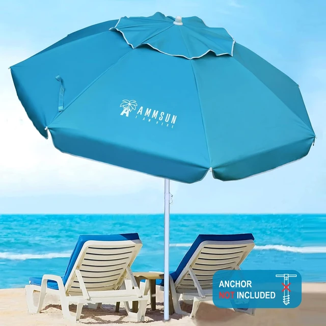 Alt view image 2 of 7 - AMMSUN 6.5ft Heavy Duty HIGH Wind Beach Umbrella with Tilt Air Vent Portable Sun Shelter, UPF 50+ Sun Protection Outdoor Sunshade Umbrellas Carry Bag for Patio Garden Pool Backyard Sky Blue