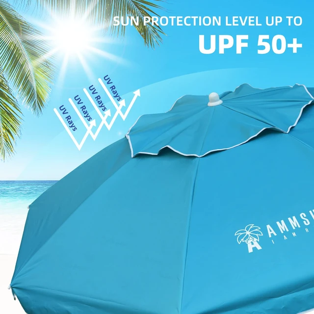 Alt view image 4 of 7 - AMMSUN 6.5ft Heavy Duty HIGH Wind Beach Umbrella with Tilt Air Vent Portable Sun Shelter, UPF 50+ Sun Protection Outdoor Sunshade Umbrellas Carry Bag for Patio Garden Pool Backyard Sky Blue