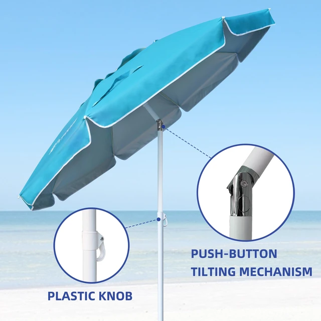 Alt view image 5 of 7 - AMMSUN 6.5ft Heavy Duty HIGH Wind Beach Umbrella with Tilt Air Vent Portable Sun Shelter, UPF 50+ Sun Protection Outdoor Sunshade Umbrellas Carry Bag for Patio Garden Pool Backyard Sky Blue