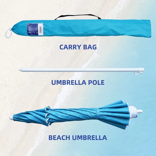 Alt view image 6 of 7 - AMMSUN 6.5ft Heavy Duty HIGH Wind Beach Umbrella with Tilt Air Vent Portable Sun Shelter, UPF 50+ Sun Protection Outdoor Sunshade Umbrellas Carry Bag for Patio Garden Pool Backyard Sky Blue
