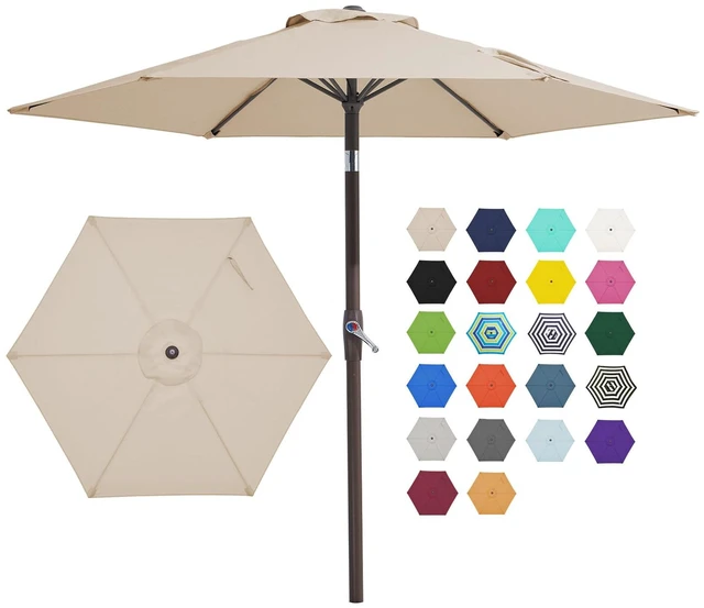 Main image of JEAREY 7.5 ft Outdoor Patio Umbrella, Table Umbrella,Bold Blue-Green Stripe | 6 Sturdy Ribs, Tilt & Crank lift, Vented Canopy, Ideal for Garden, Deck, Backyard, Pool & Beach