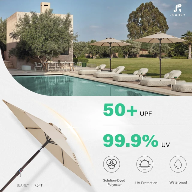 Alt view image 3 of 7 - JEAREY 7.5 ft Outdoor Patio Umbrella, Table Umbrella,Bold Blue-Green Stripe | 6 Sturdy Ribs, Tilt & Crank lift, Vented Canopy, Ideal for Garden, Deck, Backyard, Pool & Beach