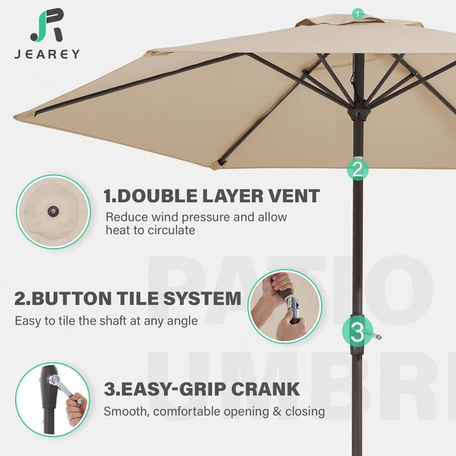 Alt view image 5 of 7 - JEAREY 7.5 ft Outdoor Patio Umbrella, Table Umbrella,Bold Blue-Green Stripe | 6 Sturdy Ribs, Tilt & Crank lift, Vented Canopy, Ideal for Garden, Deck, Backyard, Pool & Beach