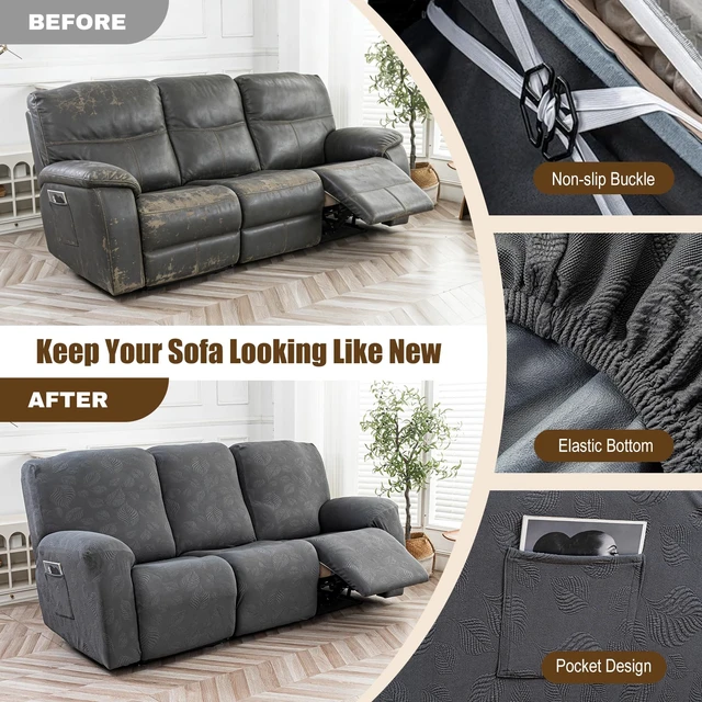 Alt view image 5 of 7 - Gennia Waterproof Recliner Sofa Cover 3-Seat (Dark Gray) | Stretch Elastic Base For Stable Fit, Blocks Pet Scratches, Fur & Stains, Easy Install & Machine Wash