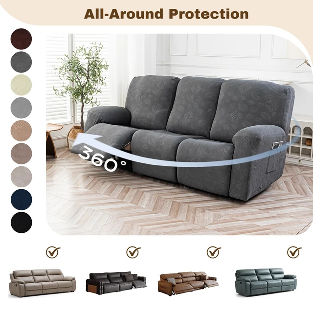 Alt view image 6 of 7 - Gennia Waterproof Recliner Sofa Cover 3-Seat (Dark Gray) | Stretch Elastic Base For Stable Fit, Blocks Pet Scratches, Fur & Stains, Easy Install & Machine Wash