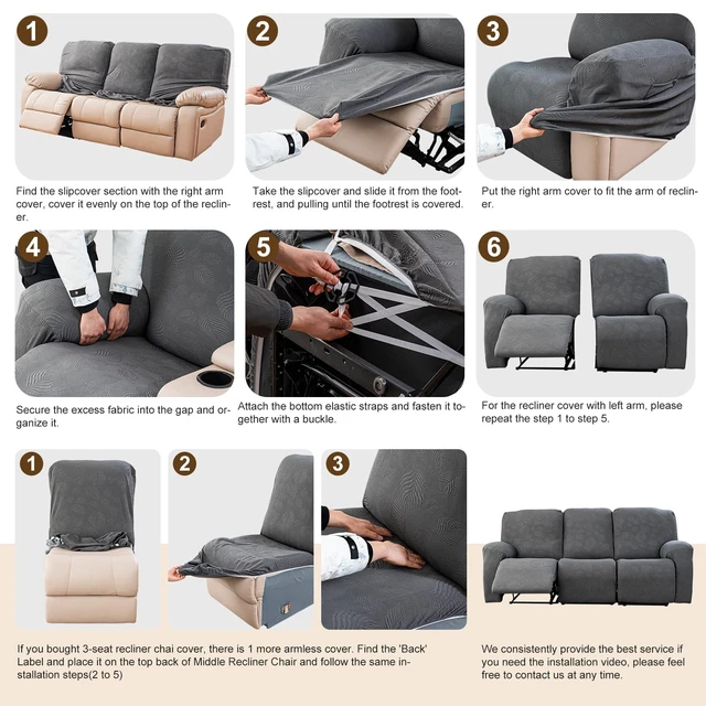Alt view image 7 of 7 - Gennia Waterproof Recliner Sofa Cover 3-Seat (Dark Gray) | Stretch Elastic Base For Stable Fit, Blocks Pet Scratches, Fur & Stains, Easy Install & Machine Wash